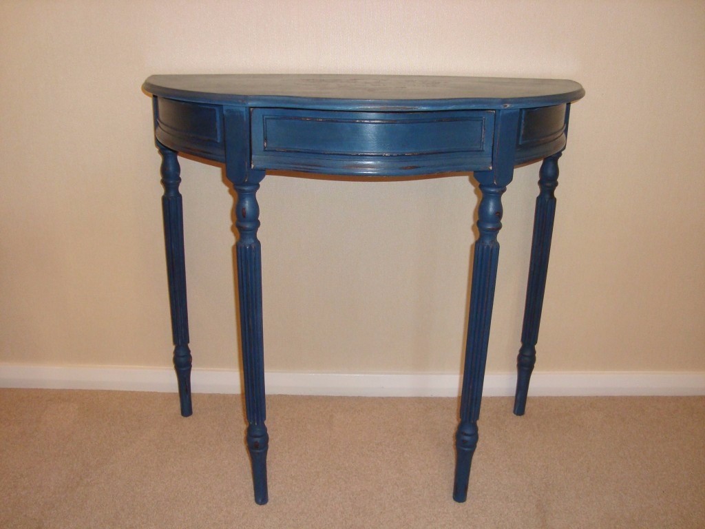 Shabby Chic half moon table painted in Annie Sloan 'Aubusson Blue' with