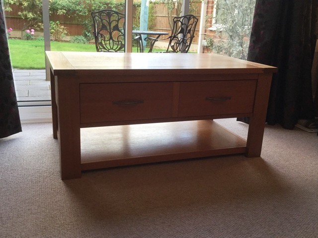 Next Light Oak Coffee Table With 2 Large Storage Drawers In Hilton
