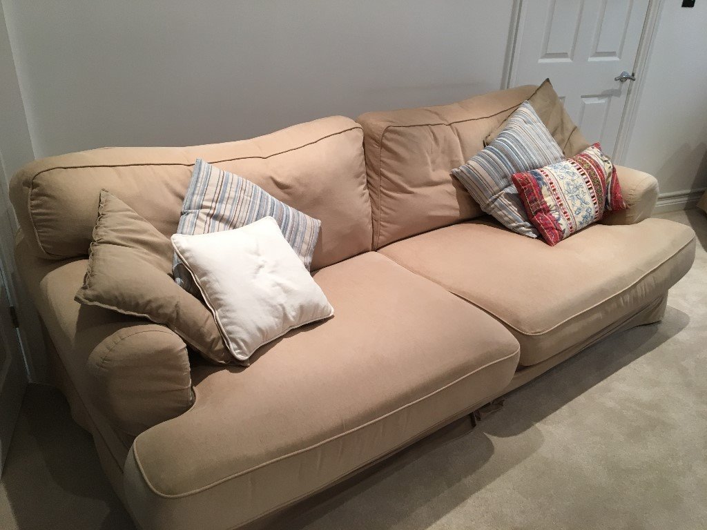 Ikea Ektorp 4 Seater Sofa and Armchair with Light Mocha Loose Covers