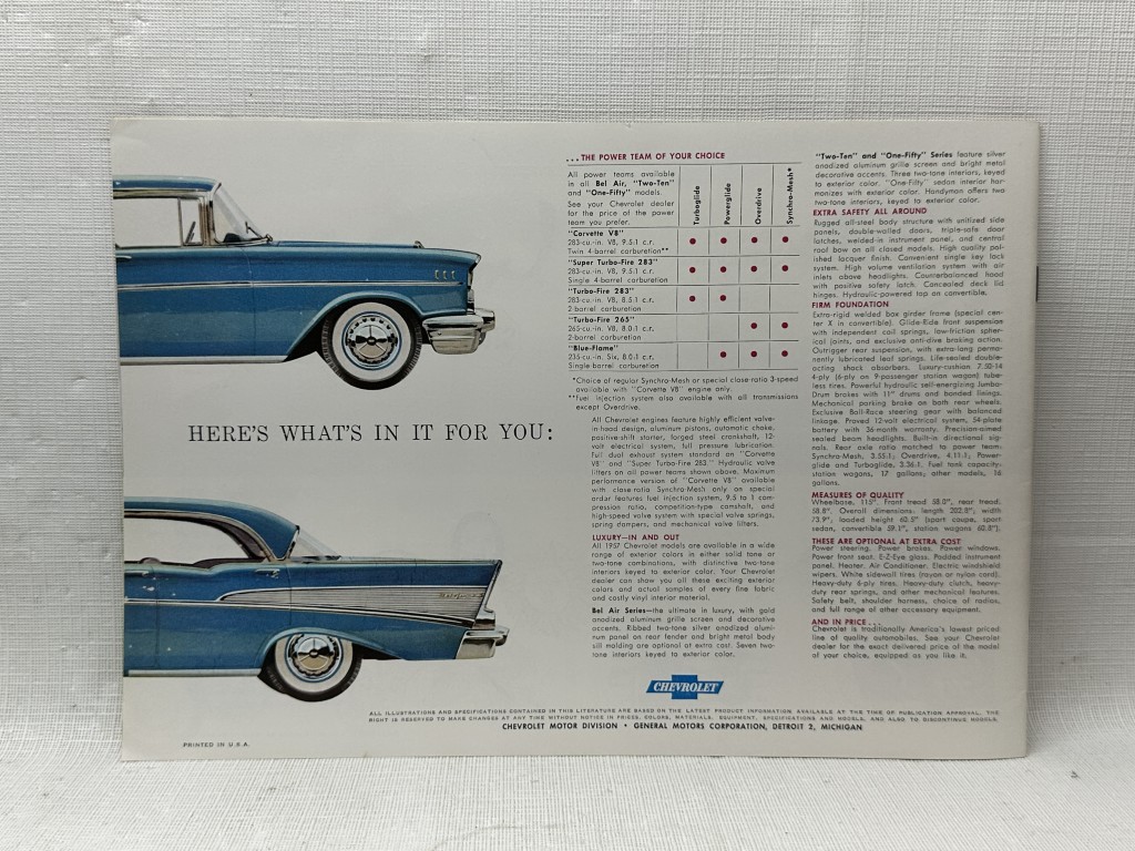 1957 Chevrolet ORIGINAL Sales Brochure Bel Air, Two-Ten, One-Fifty, Corvette