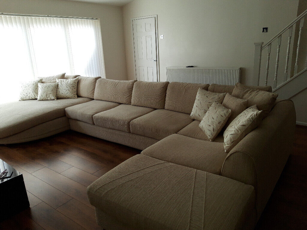 Very large 'U' shaped sofa with pure silk scatter cushions | in Maghull