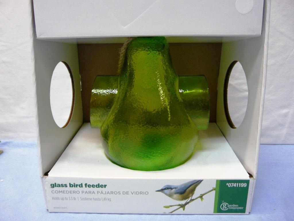 Aqua Green Seed Drop 2 Station Glass Low Country Art Bird Feeder NIB