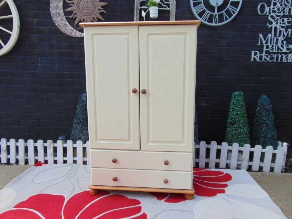 Pine Cream Colour Children S Wardrobe With 2 Drawers