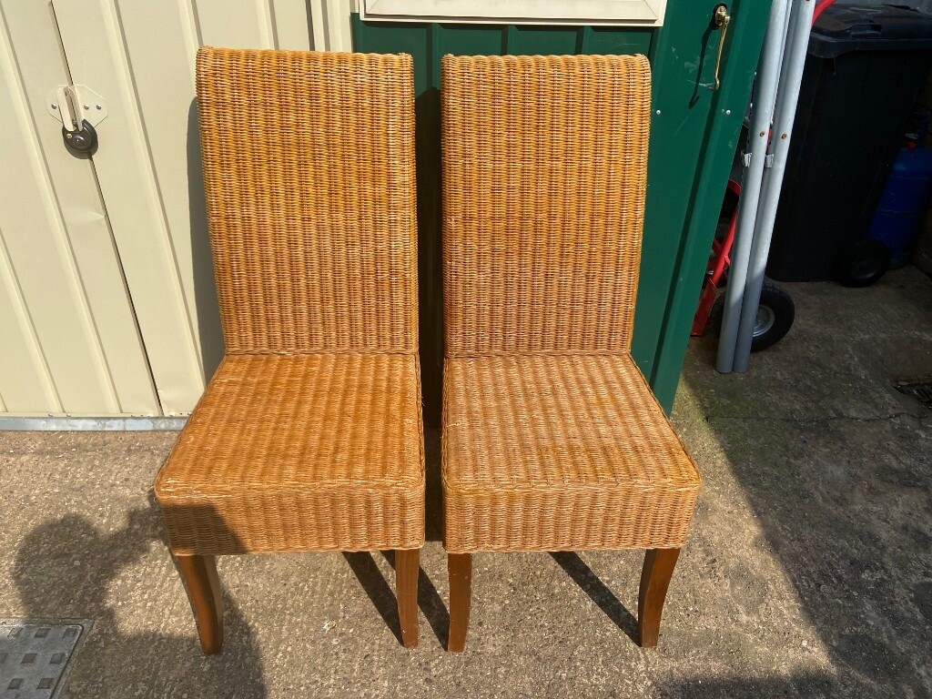 2 (Pair) Roll Back Basket Weave Chairs / Wicker Chairs Dining Chairs