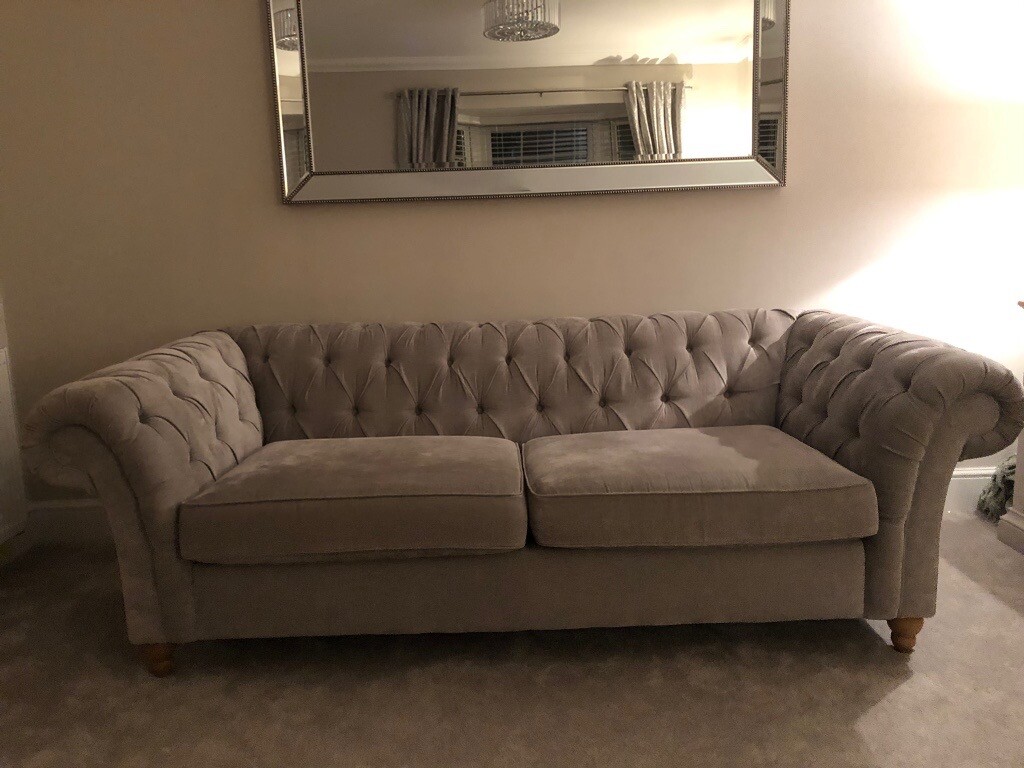 Large Next Gosford Chesterfield style Sofa Silver/grey in Billingham