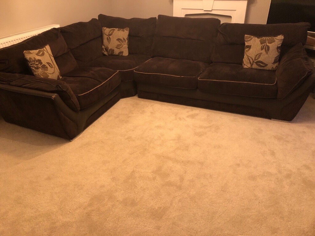 Fabric L Shaped Couch Dark Brown In East Kilbride Glasgow