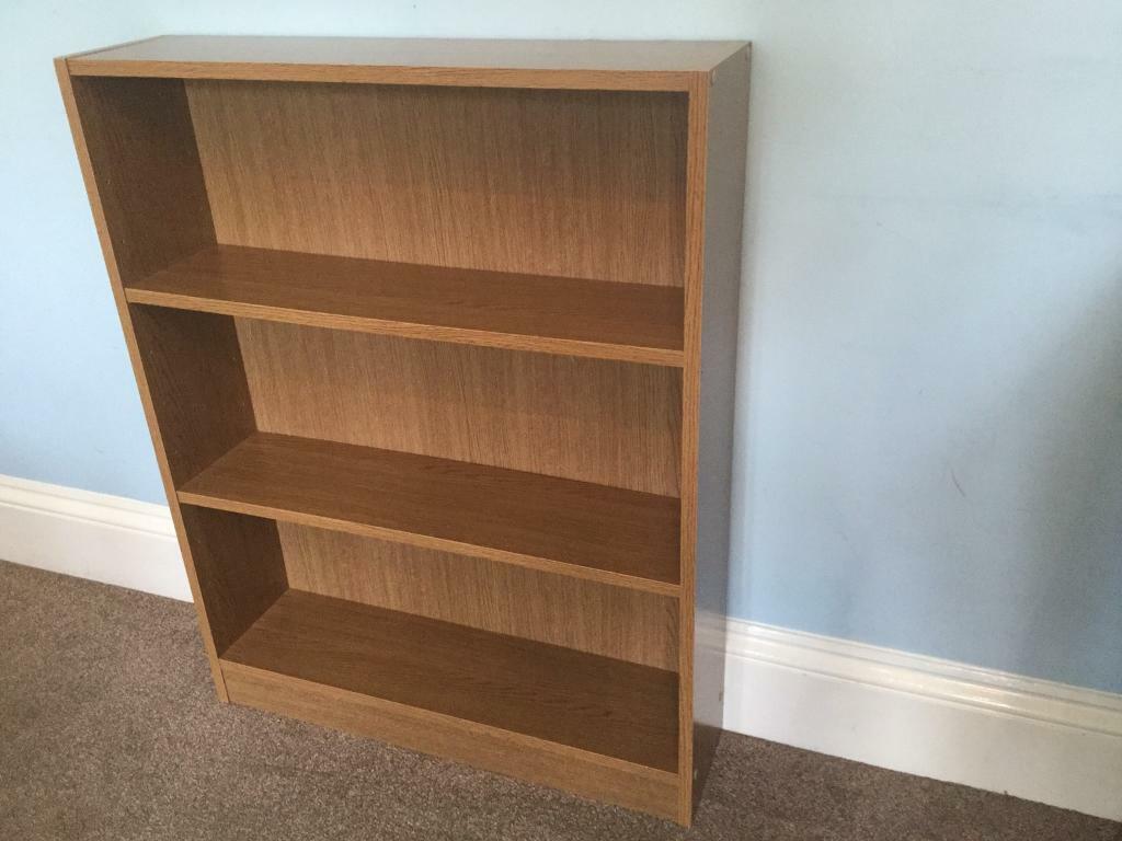 Teak Veneer Bookcase with 2 Fixed Shelves Good condition H32.5in/83cm