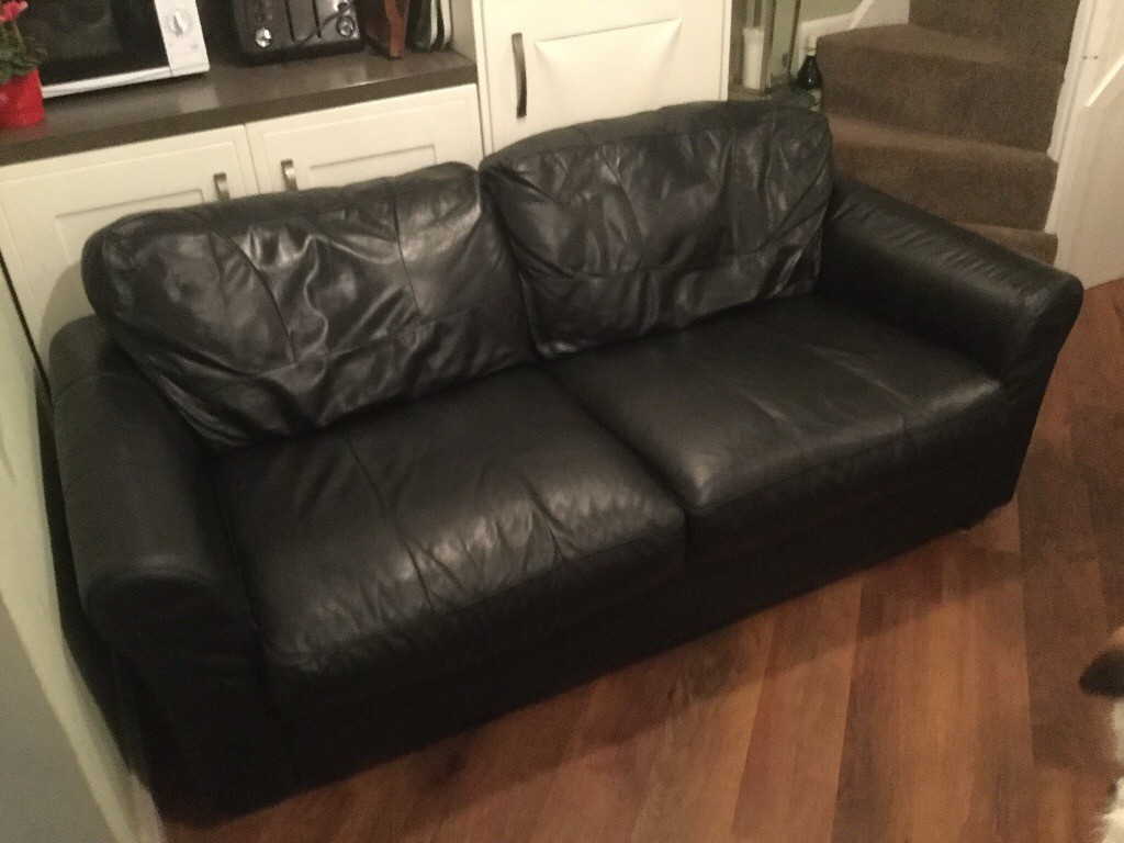 Black leather sofa good condition nice soft leather removable back seat cushions in Meriden