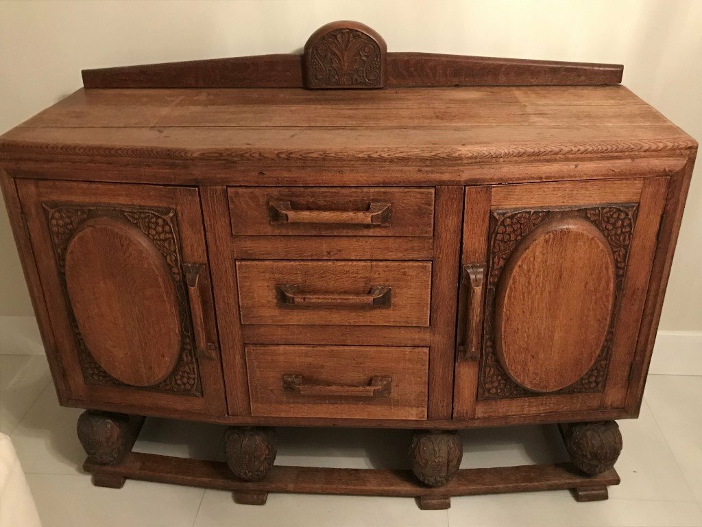1920's Antique Carved Oak Sideboard / Cupboard with upstand and 3 drawers in Wickford, Essex