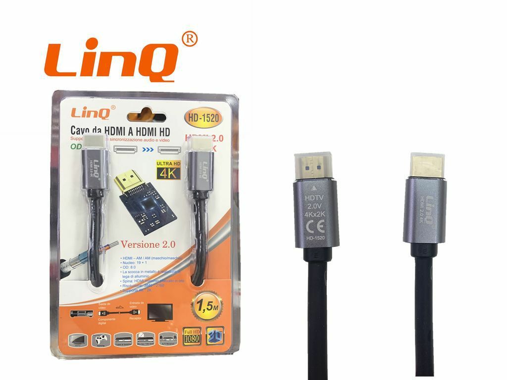 Cavo Da Hdmi A Hdmi Hd 2.0 4K Lunghezza 1,5mt Linq Hd-1520