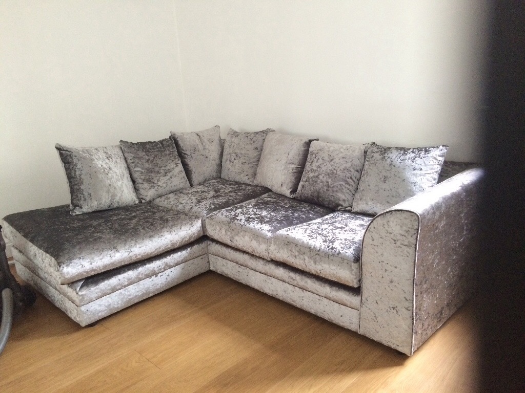 pearlesant silver crushed velvet corner sofa | in Helsby, Cheshire