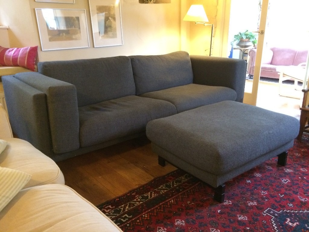 IKEA Nockeby Three Seat Sofa Footstool Ten Dark Grey Wood