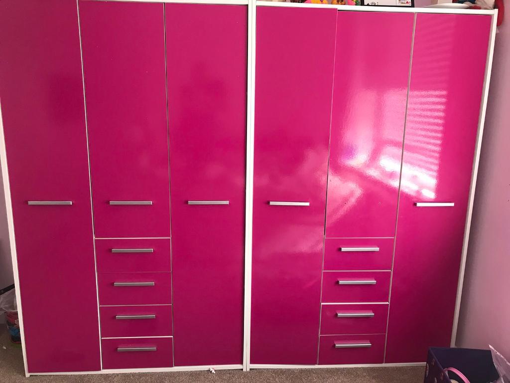 Three Door High Gloss Pink Wardrobes X2 In Gosport Hampshire