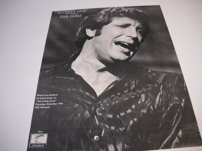 TOM JONES is WITHOUT LOVE original 1969 Promo Poster Ad 