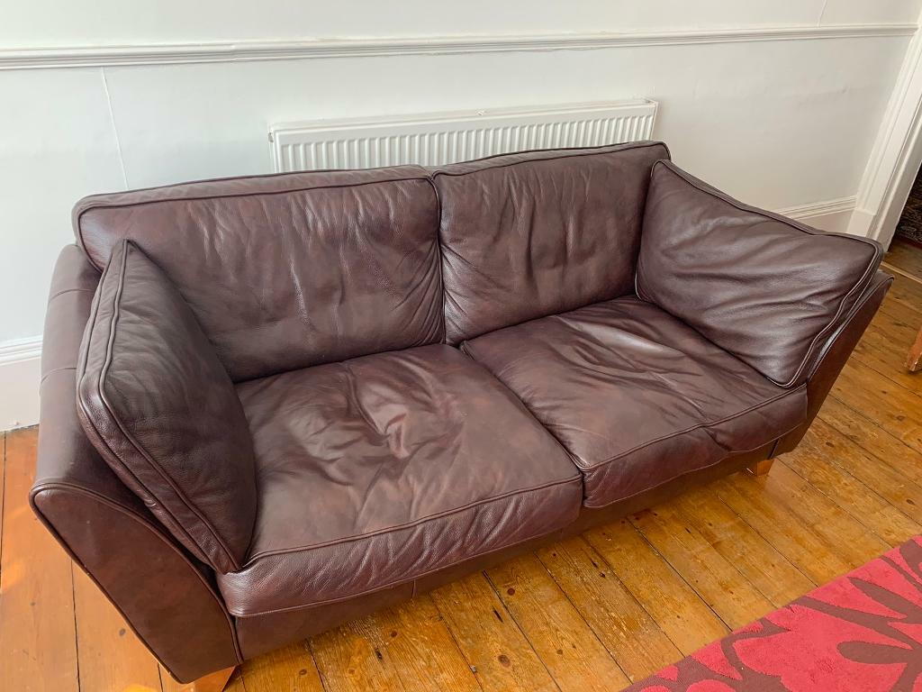 Brown leather sofa | in Southside, Glasgow | Gumtree