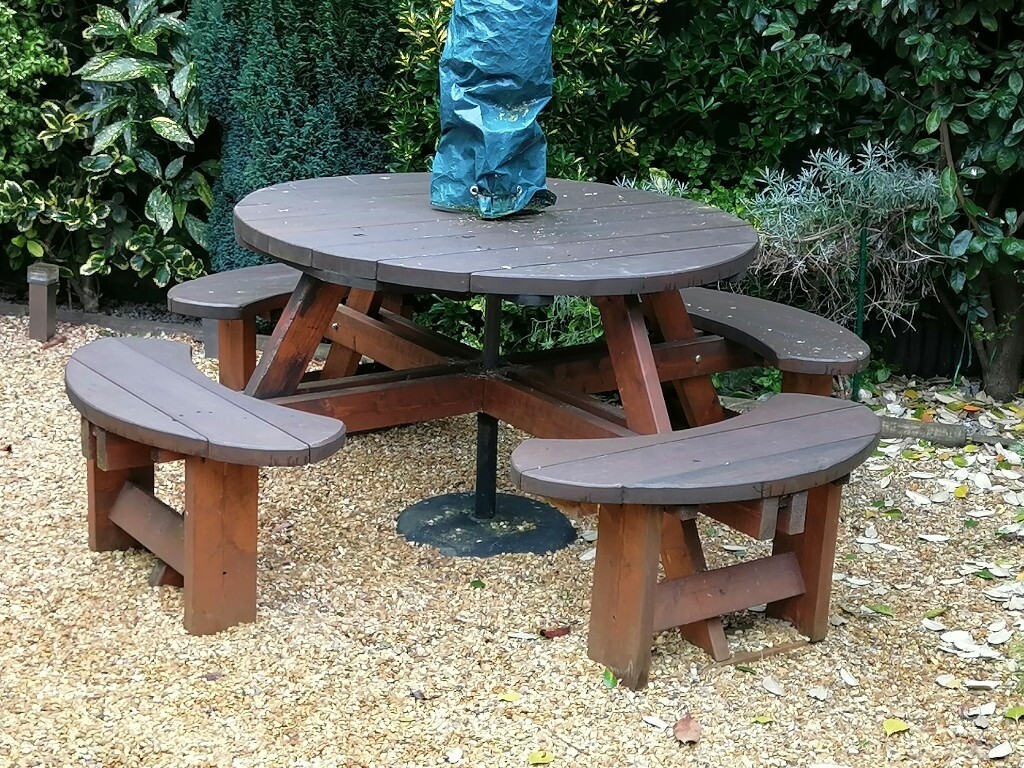 Round Wooden Picnic Table with 8 seats in Littleover, Derbyshire