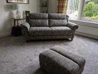 Immaculate Tweed 3 seater sofa, standard chair and footstool. 