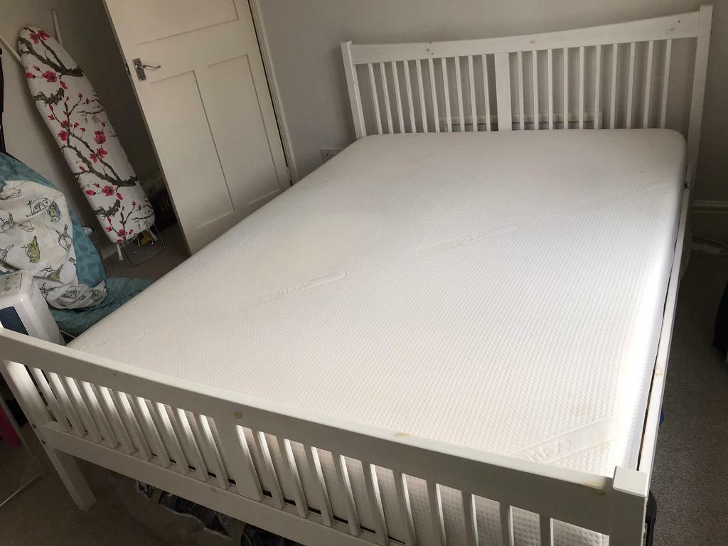 King size wooden bed frame and memory foam mattress | in ...