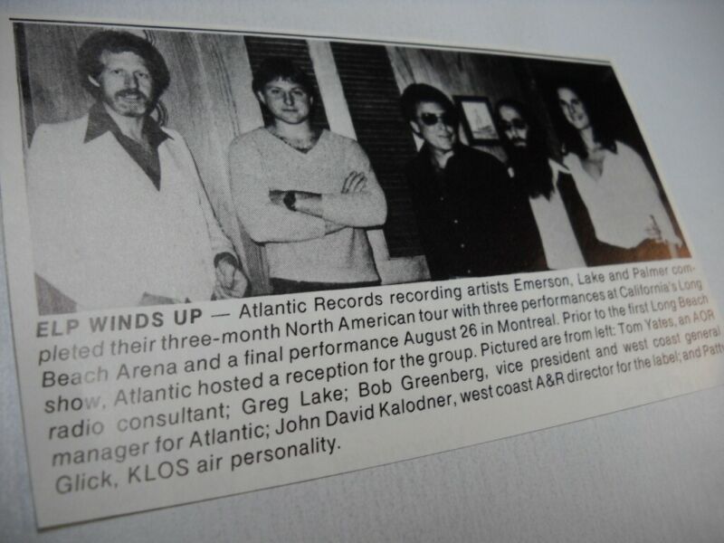 ELP Greg Lake at Long Beach reception during tour 1977 music biz promo pic/text