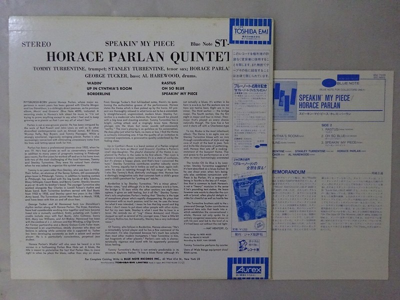 Horace Parlan Quintet Speakin' My Piece Blue Note BNJ-71033