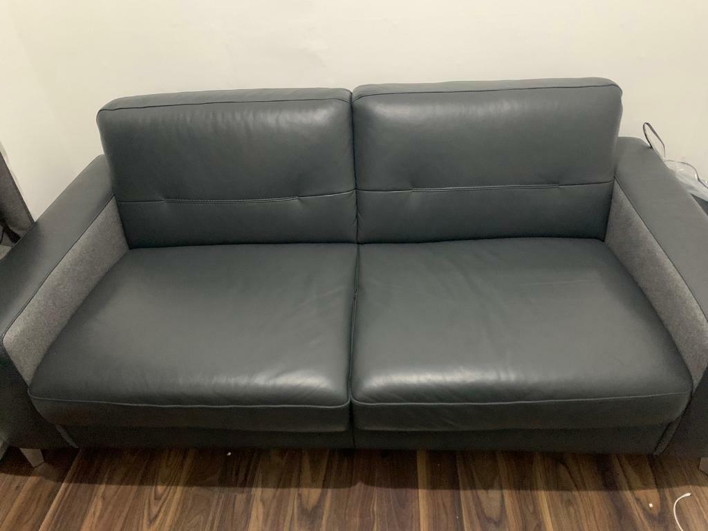 Sofology Florence 3 seater sofa bed, Levante Charcoal, Real leather