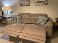 Stokers Italian grey suede 4(electric recliner) & 3 seater sofas, 