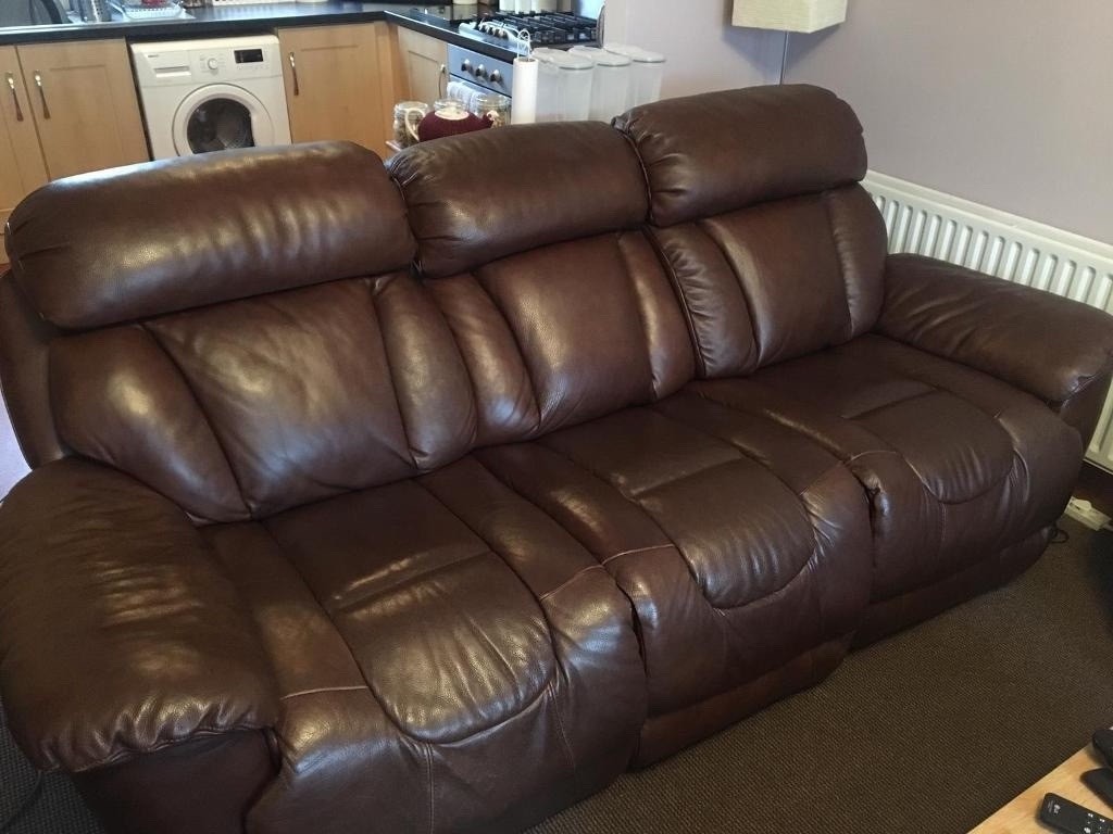 DFS Brown Leather Electric Reclining Suite 3 seater Sofa & Armchair