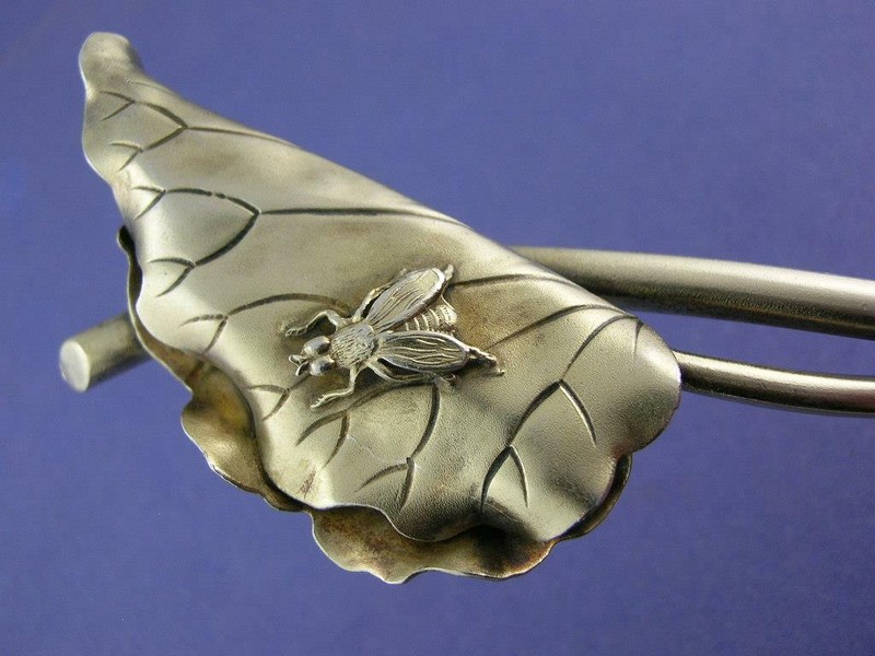 Rare Sterling SHIEBLER 10" Serving Spoon Naturalistic Leaf shape w/
