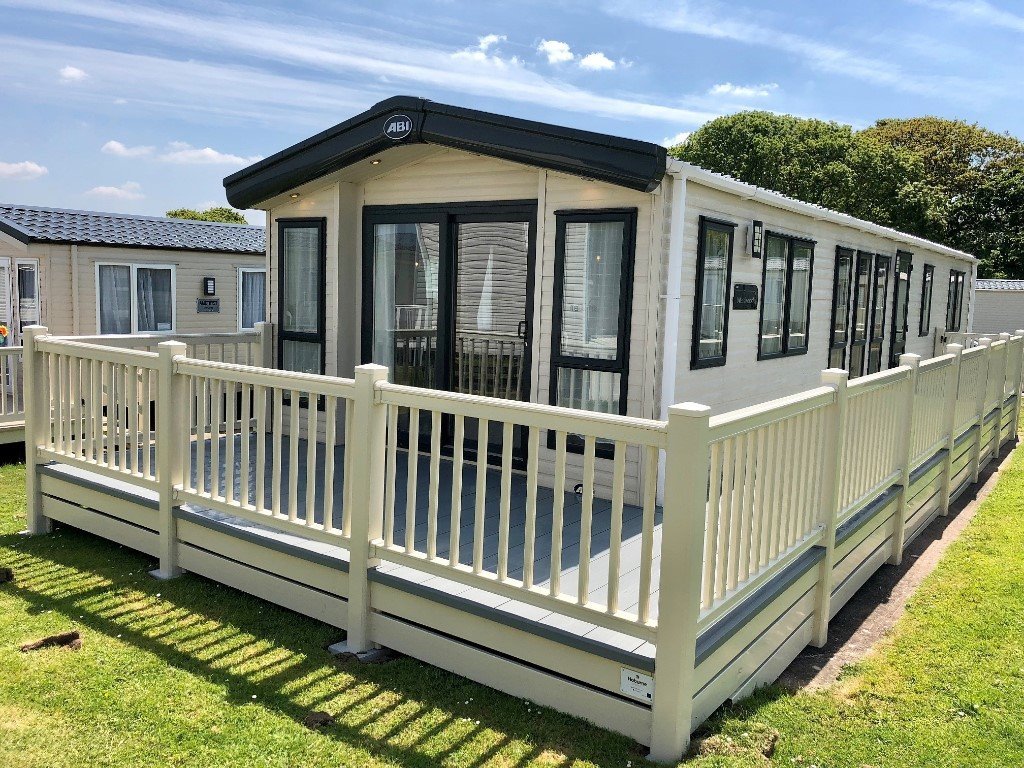 Luxury static caravan for sale with decking and sea views in Minehead