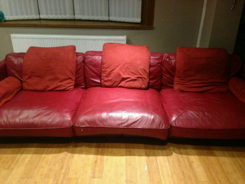 Large Dfs California Red Leather Sofa in Handsworth, West Midlands
