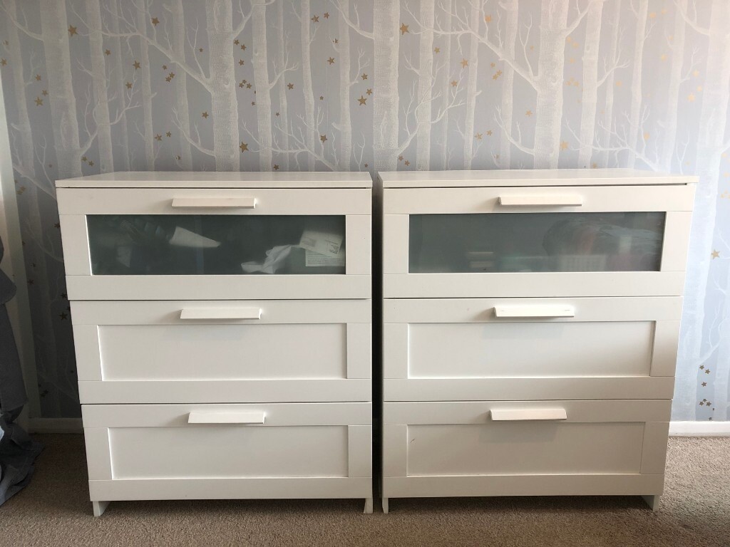 2x Fantastic Ikea Brimnes Chests Of 3 Drawers White Frosted Glass In Staines Upon Thames Surrey Gumtree
