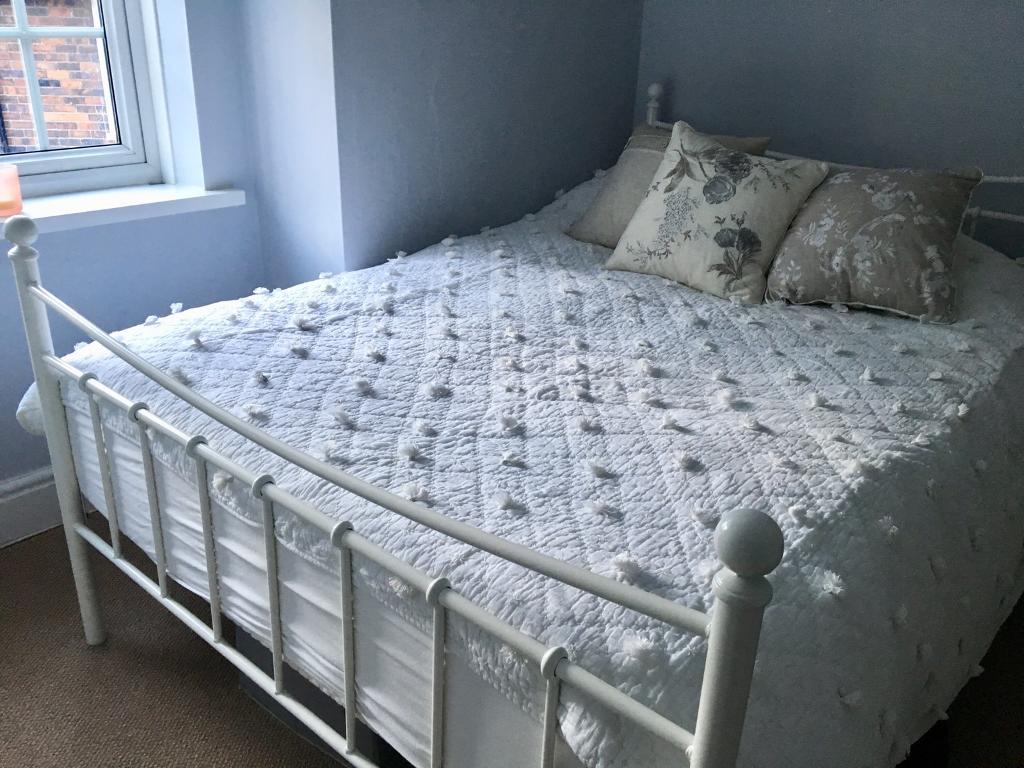 Double cream white metal Laura Ashley style bed frame in Rhiwbina