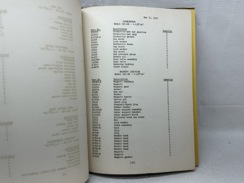 Waukesha ORIGINAL Engine Parts List for Model 195 GK