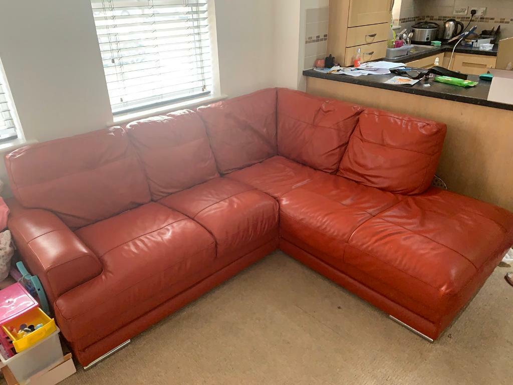 red leather corner sofa settee