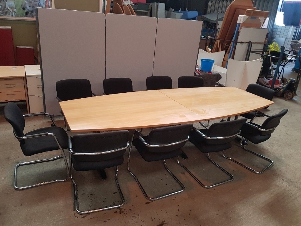 PINE OFFICE TABLE WITH 10 STACKING MEETING CHAIRS | in ...