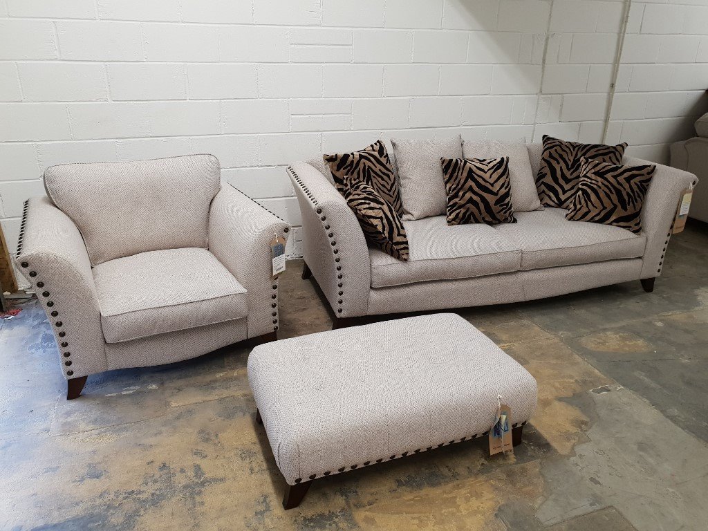 FABB SOFAS SASS FABRIC SUITE 3 SEATER SOFA ARMCHAIR FOOTSTOOL CUSHIONS