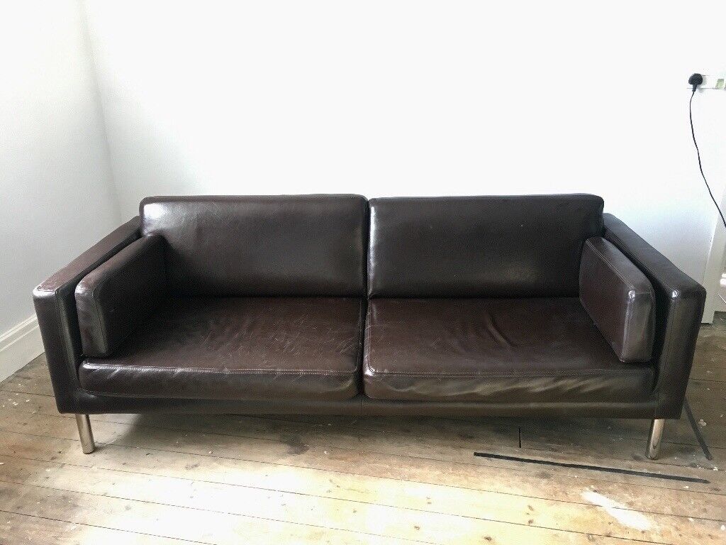  Ikea  SATER  leather sofa couch 3 seater Dark Brown settee 