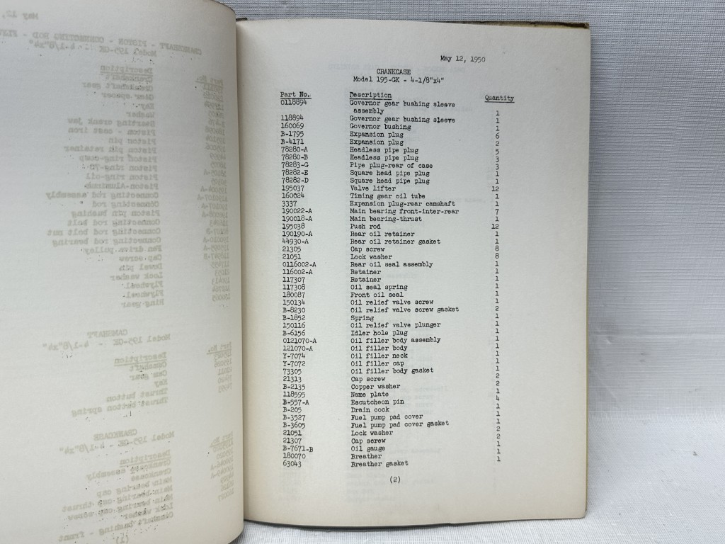 Waukesha ORIGINAL Engine Parts List for Model 195 GK
