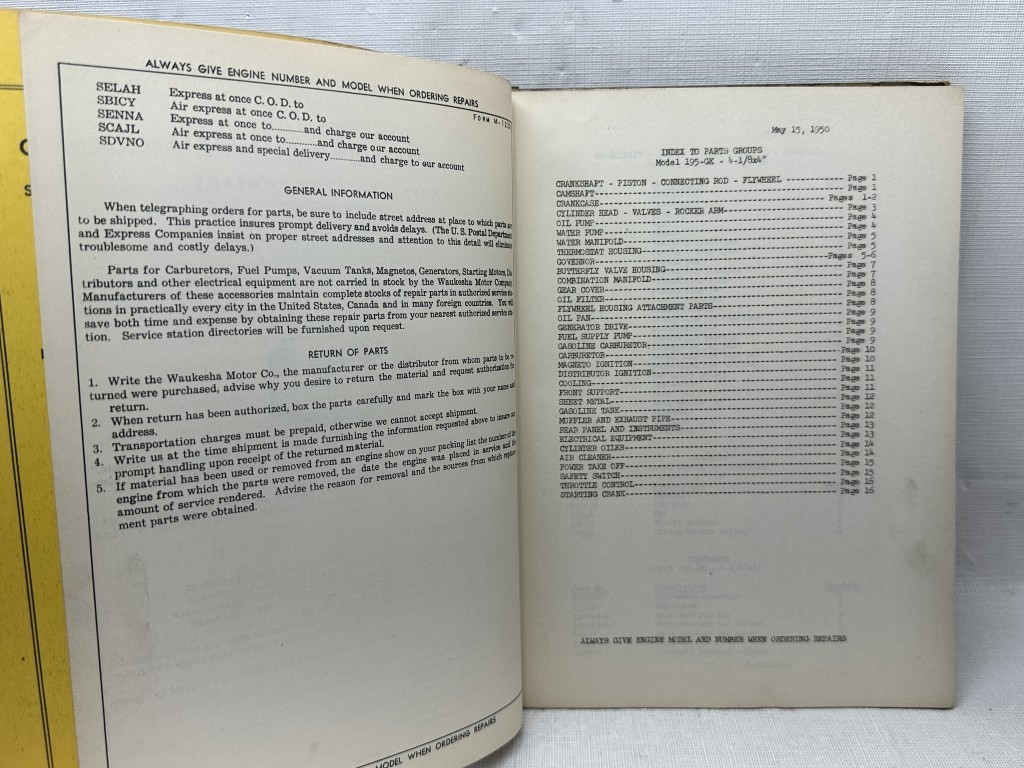 Waukesha ORIGINAL Engine Parts List for Model 195 GK