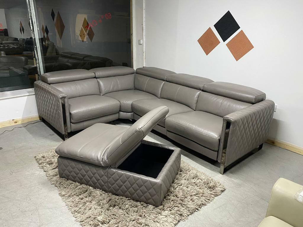 DFS Vortex electric recliner grey corner sofa and storage Stool chair