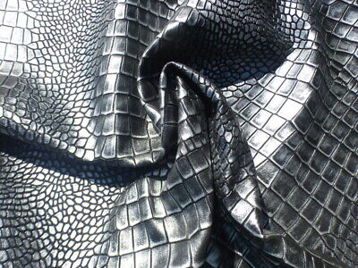 lambskin leather hide Soft Metallic Silver on Black Crocodile Embossed