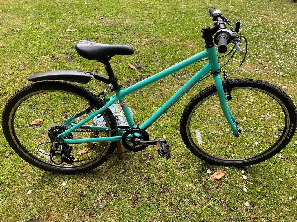 Raleigh Performance kids hybrid bike, 24 inch wheels, Aqua in North