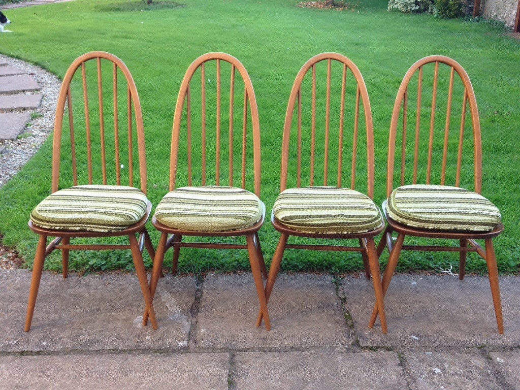 ERCOL WINDSOR SOLID ASH SPINDLE BACK QUAKER DINING CHAIRS X4 in