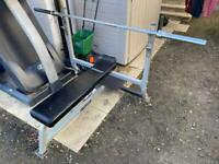 Gymano weights bench, rack and barbell