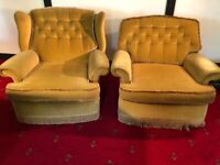Pair of super stylish Vintage 1970's Antique Gold arm chairs 