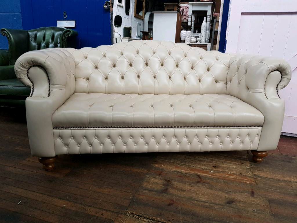 Saxon Ivory Full Button Chesterfield 3 Seater Sofa in Barwell