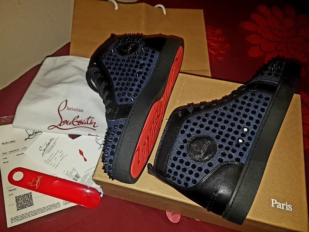 Christian Louboutin High Top Trainers Shoes Navy Black RED SOLE BOTTOM GUCCI LV LOUIS VUITTON ...