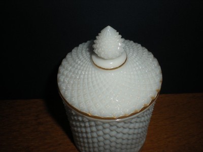 Apothecary jar Canister Spiral Diamond Cut Pattern Milk Glass Antique Victorian