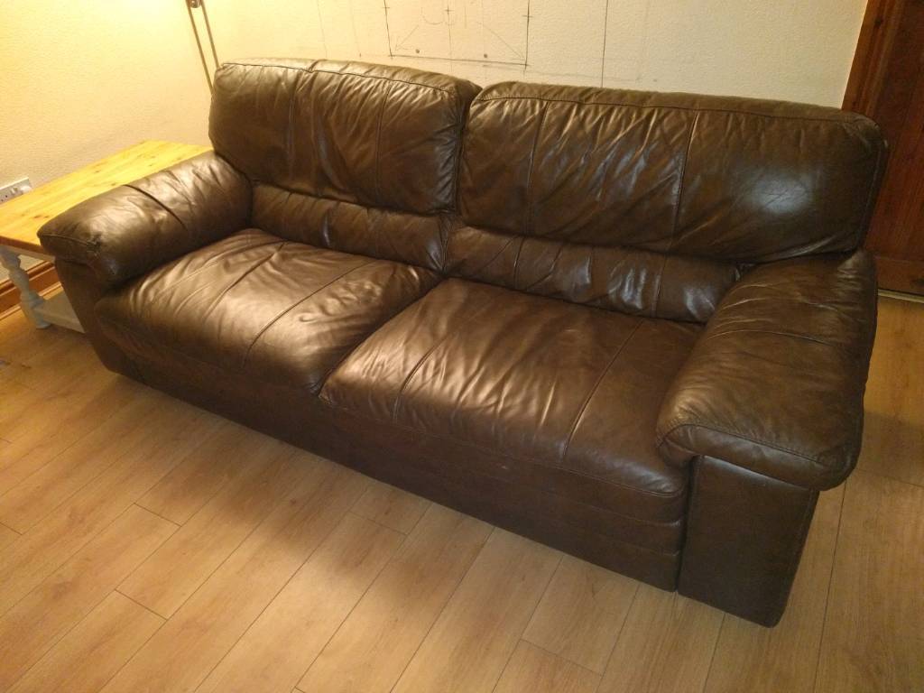 Furniture village brown leather 3 seater sofa in Rise Park