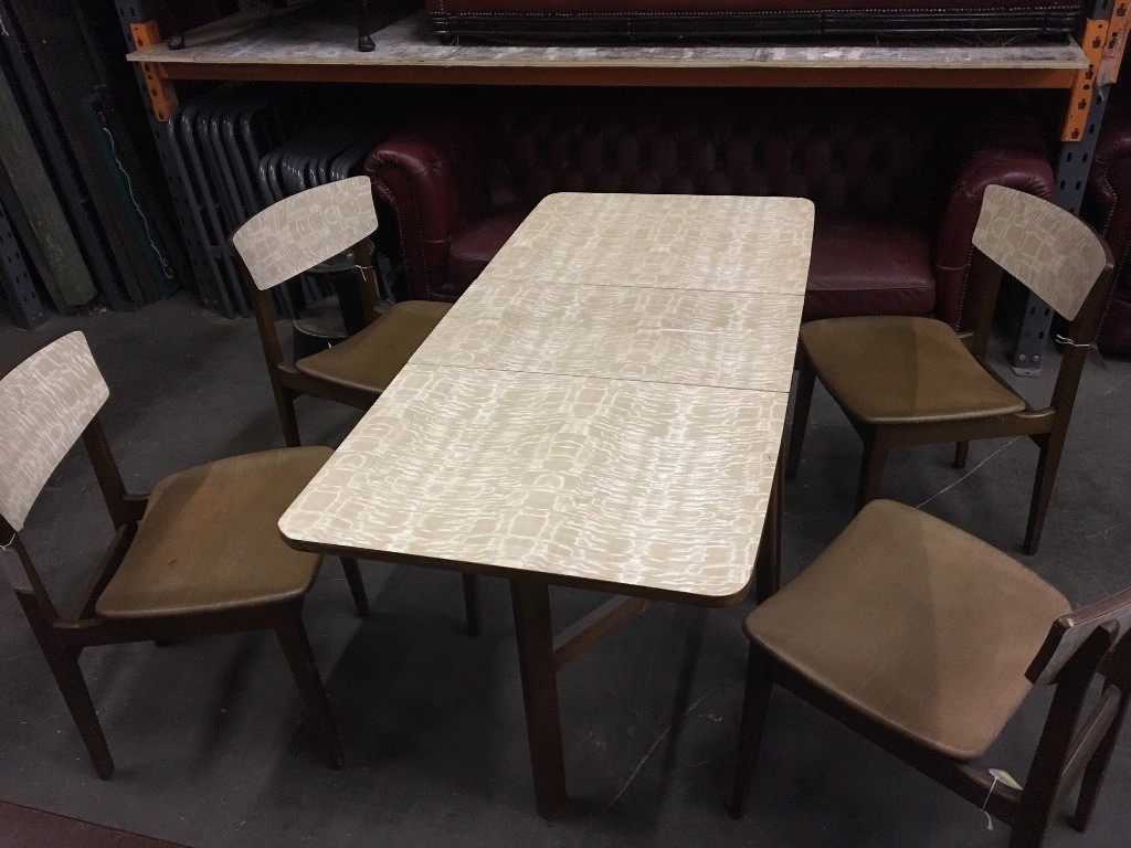 Vintage Retro formica dining kitchen gate leg table and chairs in